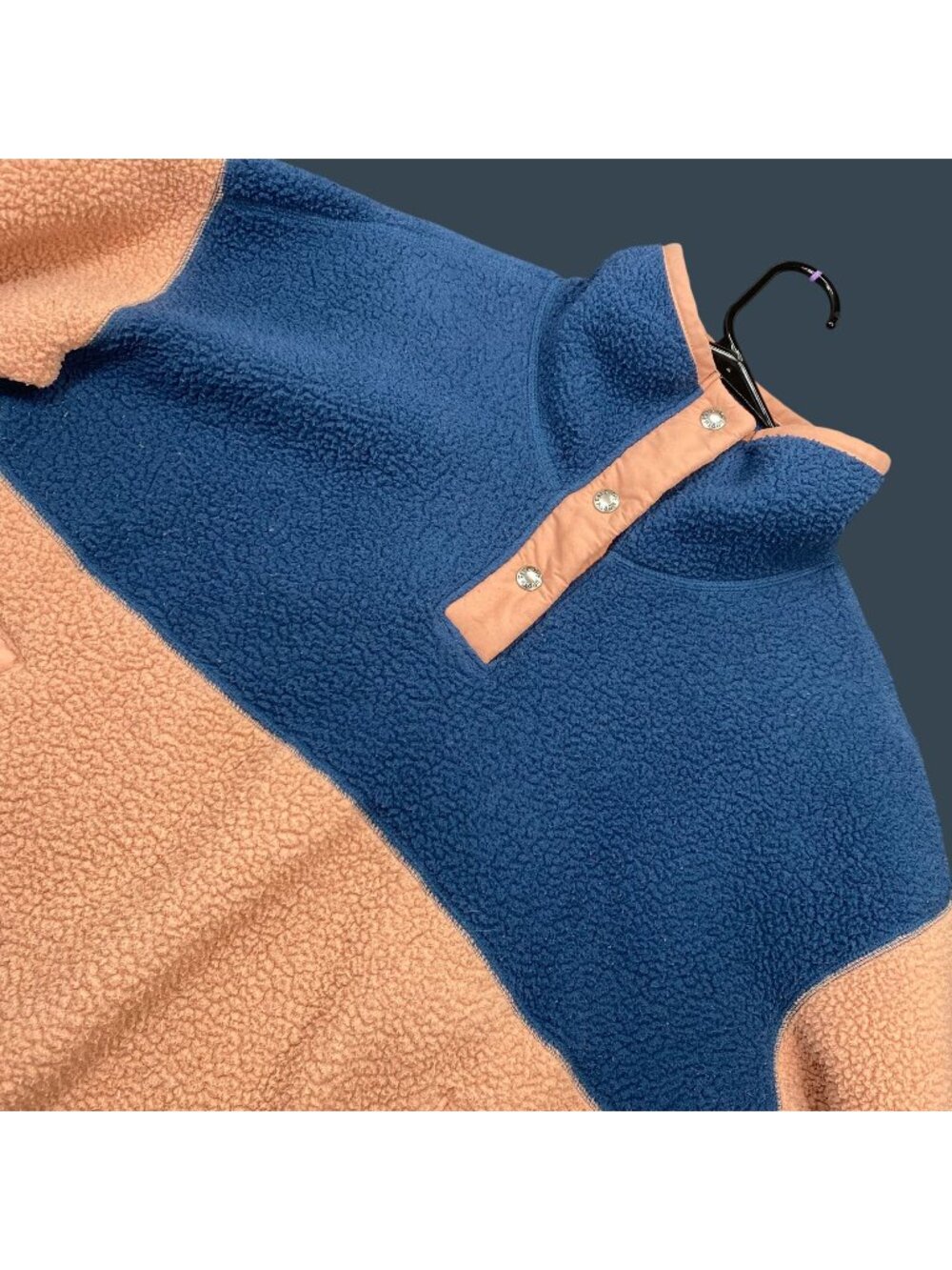 The North Face Womens Size Medium Blue Peach Sherpa Fleece Pullover Snap-Button